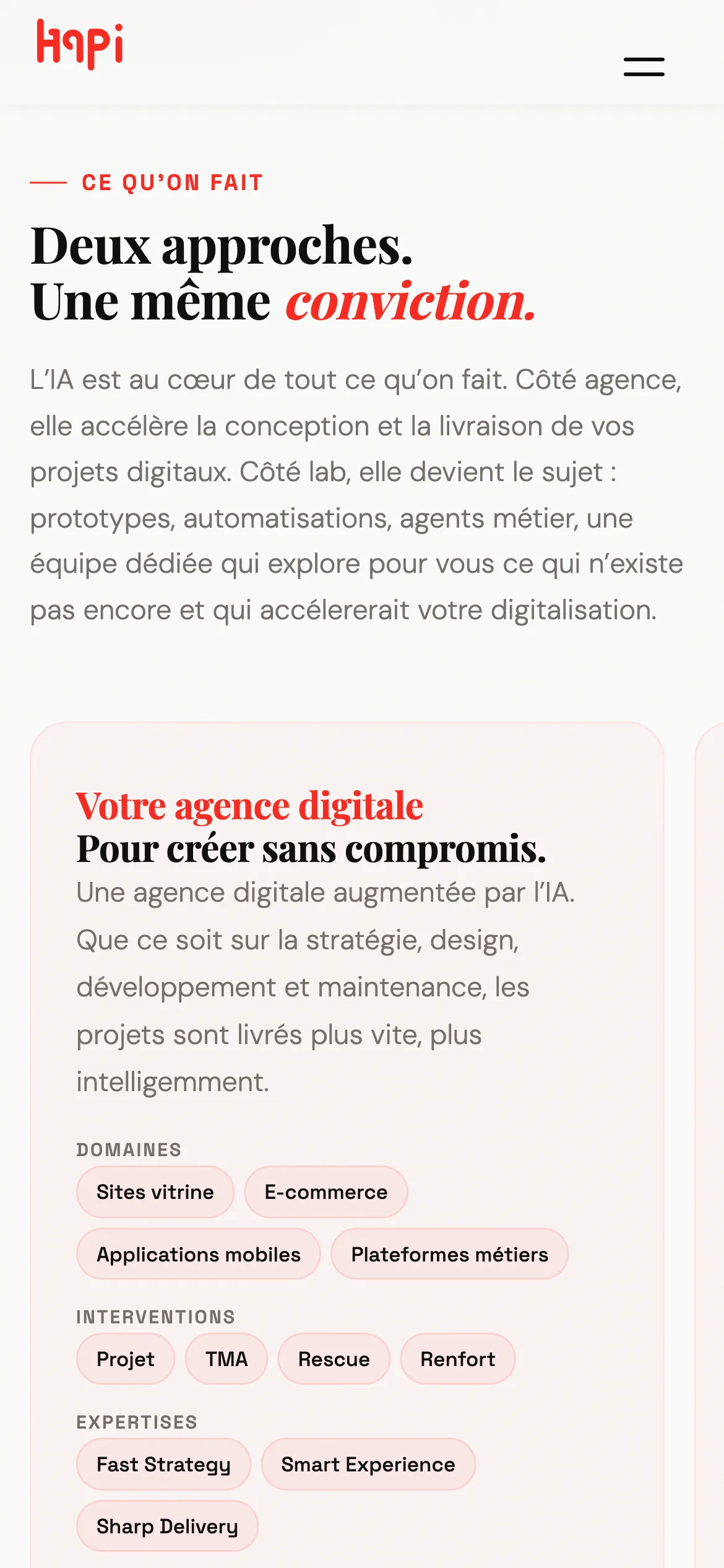 Site Hapi V1, vitrine mobile