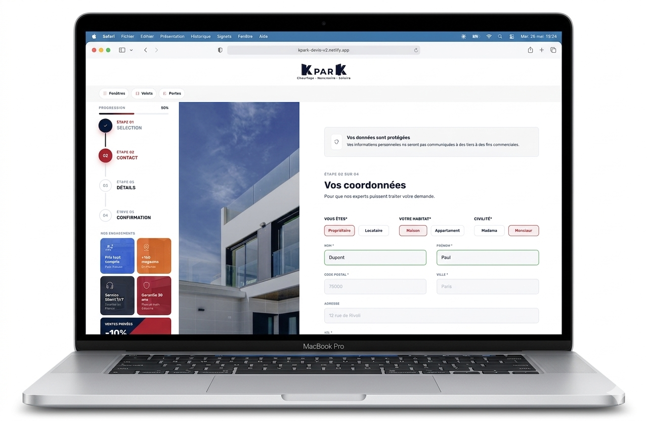KparK - mockup desktop et mobile du tunnel de conversion