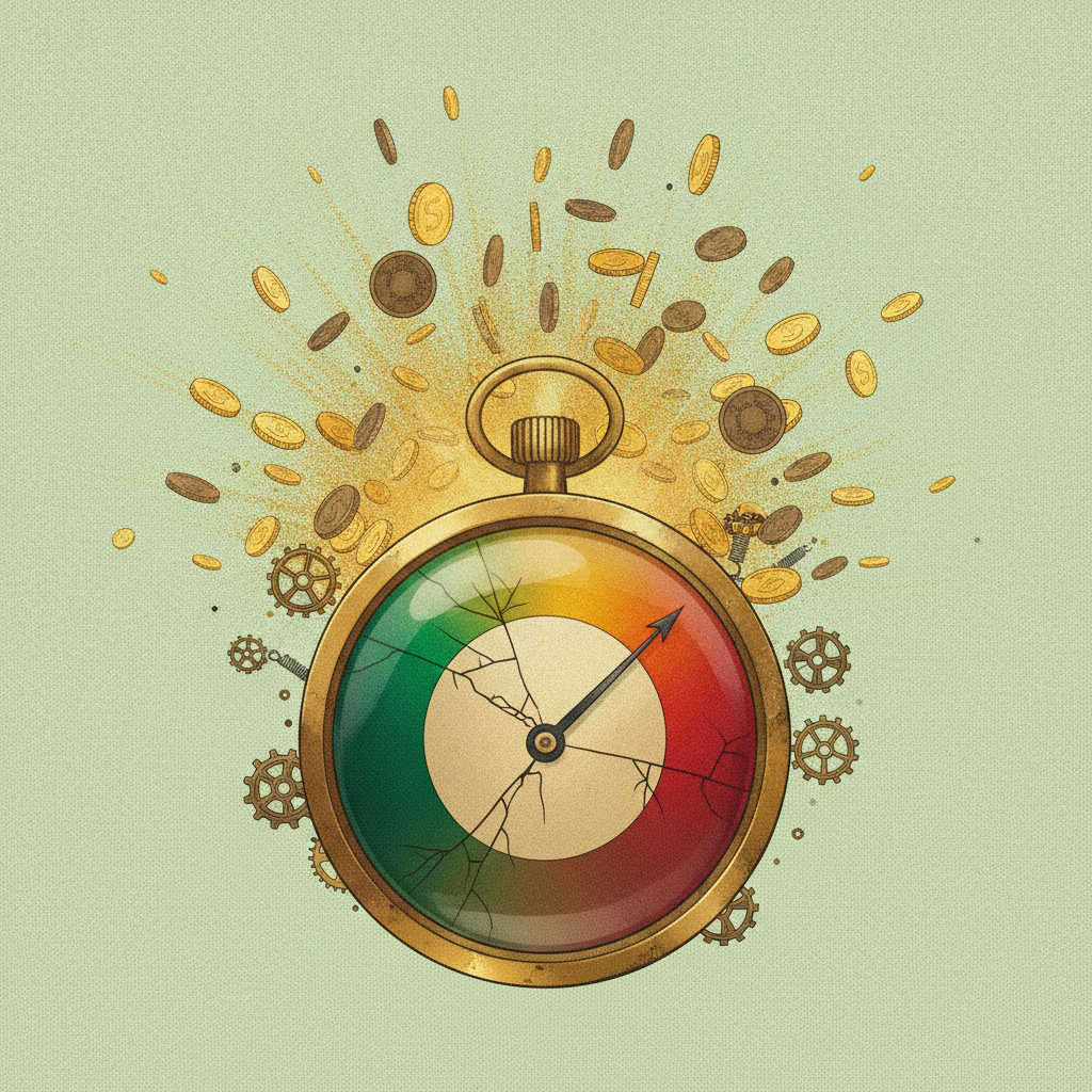 Compteur de crédits IA oscillant entre zone verte et rouge, illustration conceptuelle de la facturation GitHub Copilot