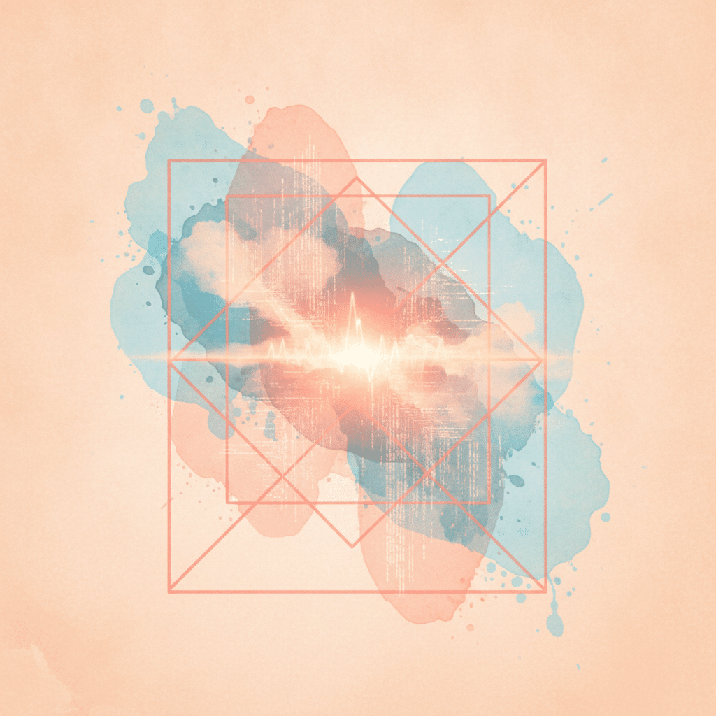 Représentation abstraite de l'intégration du design, du code et de l'IA sur un canvas numérique, symbolisant la convergence des outils de création.