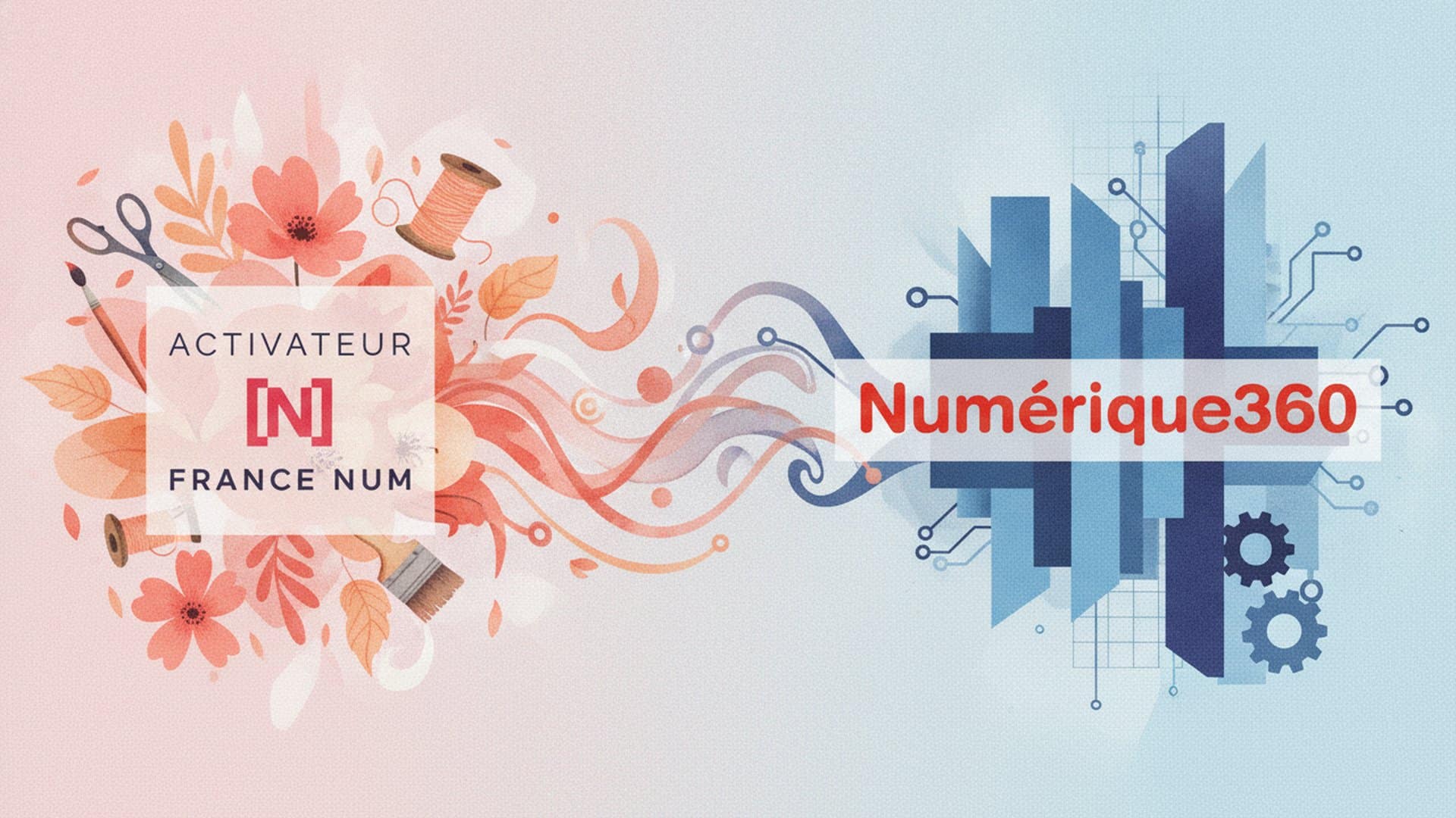 Logos Activateur France Num et Numérique 360 intégrés dans une illustration editorial collage