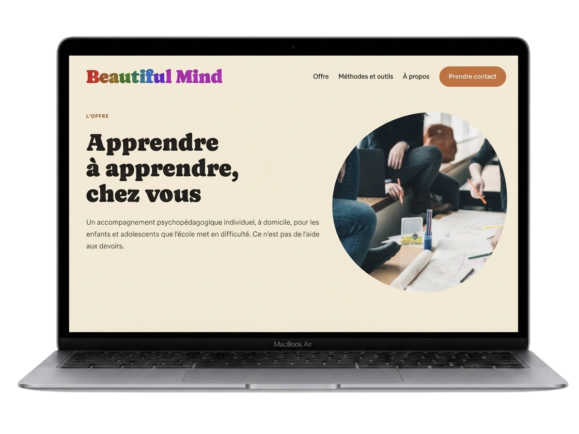 Page du site Beautiful Mind sur desktop