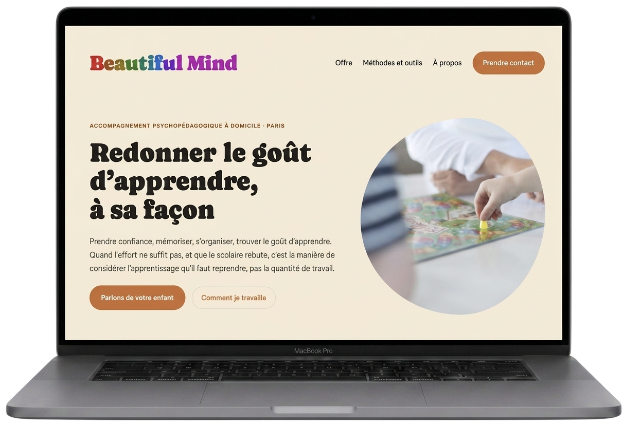 Page d'accueil Beautiful Mind sur desktop