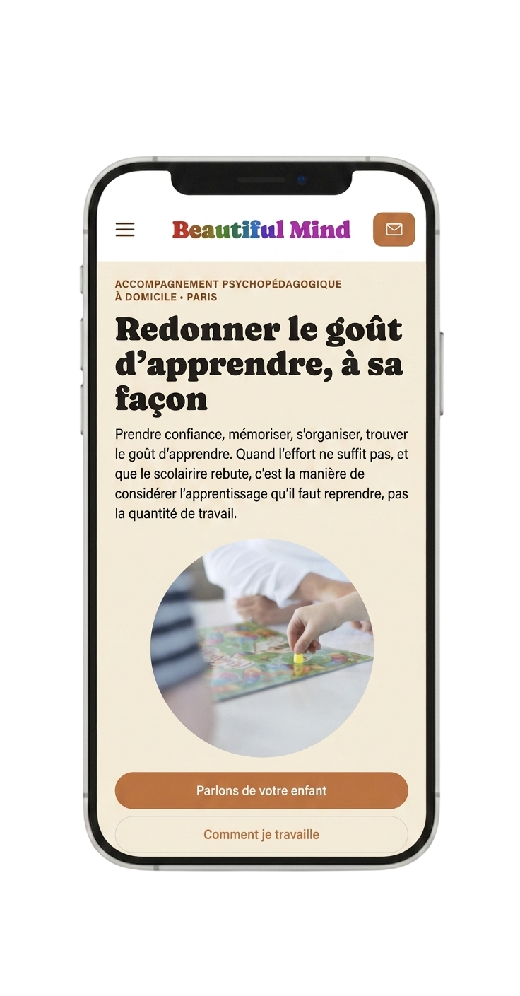 Page d'accueil Beautiful Mind sur mobile