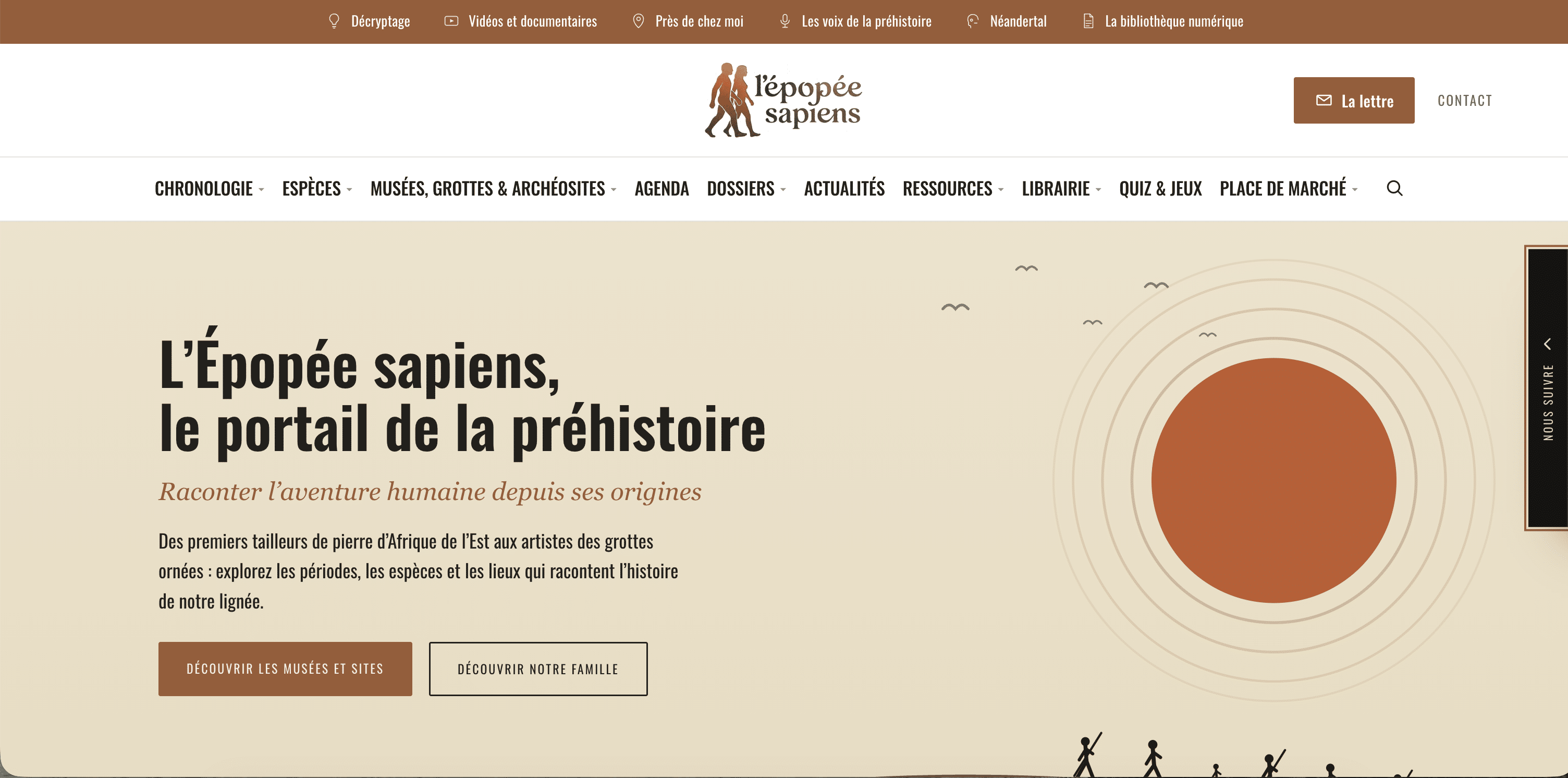Hero du portail éditorial L'Épopée Sapiens, version desktop
