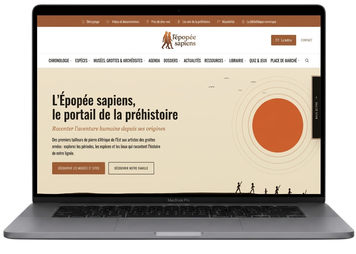 Homepage L'Épopée Sapiens sur MacBook Pro