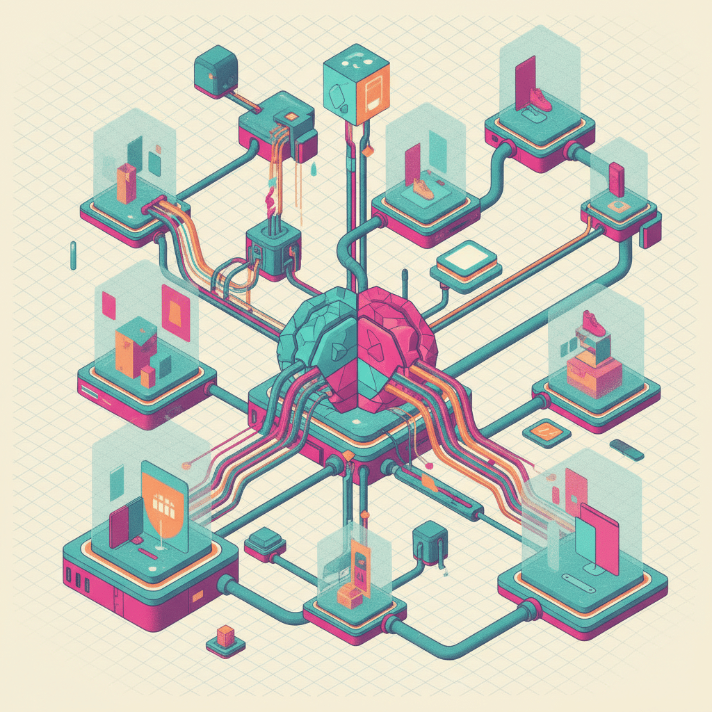 Illustration conceptuelle de Shopify agentic storefronts avec des boucliers de sécurité IA.